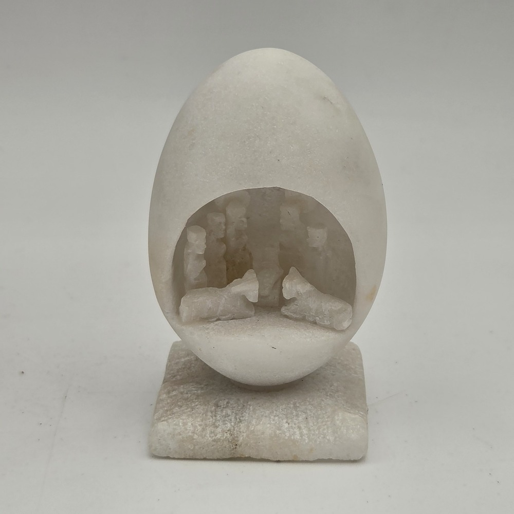 Vintage Hand Carved Stone Miniature Nativity Scene Egg